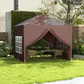 Outsunny 3 x 3 m Pop Up Gazebo, Wedding Party Canopy Tent Marquee with Carry Bag and Windows, Coffee - 2