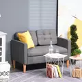 HOMCOM Modern 2 Seater Sofa with Hidden Storage, 117cm Tufted Cotton Couch with Wood Legs, Compact Loveseat for Living Room, Kitchen, Grey - 2