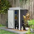 Outsunny Metal Garden Shed, Outdoor Lean-to Shed for Tool Motor Bike, with Adjustable Shelf, Lock, Gloves, 5'x3'x6',  Dark Grey - 2