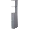 HOMCOM Tall Bathroom Cabinet, Freestanding Bathroom Storage Cabinet with 2-Tier Shelf and Drawers, Narrow Cupboard Storage Unit, Grey - 1