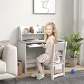 ZONEKIZ Two-Piece Kids Desk and Chair Set with Storage, for Ages 5-8 Years - Grey - 2