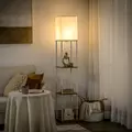 HOMCOM Modern Floor Lamp with Shelves, 3 Layer Shelf Tall Standing Lamp with Fabric Lampshade, Pull Chain Switch for Living Room, Bedroom, Bulb not Included, White - 2