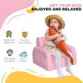 HOMCOM 2-in-1 Kids Armchair, Toddler Sofa Bed, with Wood Frame, for Bedroom, Playroom - Pink - 4