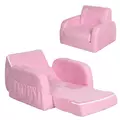 HOMCOM 2-in-1 Kids Armchair, Toddler Sofa Bed, with Wood Frame, for Bedroom, Playroom - Pink - 1