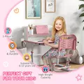 ZONEKIZ Height Adjustable Kids Study Table and Chair Set, with Drawer, Storage Shelf, 80 x 54.5 x 104 cm, Pink - 4