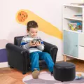 HOMCOM Toddler Chair Single Seater Kids Sofa Set, 54 x 42 x 41cm, Kids Sofa with Stool, Black - 2