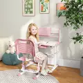 ZONEKIZ Height Adjustable Kids Study Table and Chair Set, with Drawer, Storage Shelf, 80 x 54.5 x 104 cm, Pink - 2