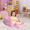 HOMCOM 2-in-1 Kids Armchair, Toddler Sofa Bed, with Wood Frame, for Bedroom, Playroom - Pink - 2