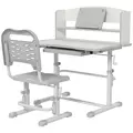 ZONEKIZ Height Adjustable Kids Study Table and Chair Set, with Drawer, Storage Shelf, 80 x 54.5 x 104 cm, Grey - 1
