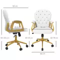Vinsetto Height Adjustable Home Office Chair, Button Tufted Computer Chair with Padded Armrests and Tilt Function, Cream White - 3