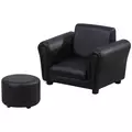 HOMCOM Toddler Chair Single Seater Kids Sofa Set, 54 x 42 x 41cm, Kids Sofa with Stool, Black - 1