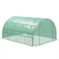 Outsunny Polytunnel Greenhouse Walk-in Grow House Tent with Roll-up Sidewalls, Zipped Door and 8 Windows, 4x3x2m Green - 1
