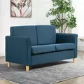 HOMCOM Compact Loveseat Sofa, Modern 2 Seater Sofa for Living Room with Wood Legs and Armrests, Blue - 2