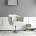 HOMCOM Modern Accent Chair with Swivel Base, Height Adjustable Arm Chair with Pillow for Living Room, Bedroom, Cream White - 2