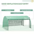 Outsunny Polytunnel Greenhouse Walk-in Grow House Tent with Roll-up Sidewalls, Zipped Door and 8 Windows, 4x3x2m Green - 5