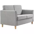HOMCOM Compact Loveseat Sofa, Modern 2 Seater Sofa for Living Room with Wood Legs and Armrests, Light Grey - 1