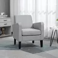 HOMCOM Linen-Look Boxy Armchair - Light Grey - 8