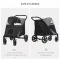 PawHut Foldable Pet Stroller, with Universal Wheels, Shock Absorber, for Medium and Large Dogs - Black - 6