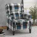 HOMCOM Wingback Reclining Chair Push Back Recliner Armchair for Living Room Bedroom with Footrest Armrests Wood Legs Blue - 2