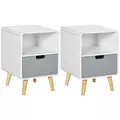 HOMCOM Wooden Bedside Table End Nightstand With Drawer Wood Lamp Desk Storage Unit Bedroom Scandinavian Nordic Style, Set of 2 - 1