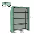 Outsunny 4 Tier Mini Greenhouse with Reinforced PE Cover, Portable Indoor Outdoor Green House with Roll-up Door and Wire Shelves, 170H x 120W x 50Dcm, Green - 3