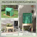 Outsunny Wooden Planter Box with PE Greenhouse Cover and Bed Liner, Raised Garden Bed for Vegetables, Flowers, Herbs - 6