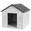 PawHut Plastic Weather-Resistant Dog House, for Indoors and Outdoors, Medium Dogs - Grey - 1