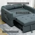 HOMCOM Loveseat Sofa Bed, Convertible Bed Settee with 2 Cushions, Side Pockets for Living Room, Charcoal Grey - 7