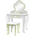ZONEKIZ Kids Vanity Table with Mirror and Stool, Drawer, Storage Boxes, Flower Design, for Ages 3-6 Years - White - 1