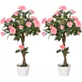 Outsunny Set of 2 Artificial Plants Pink Rose Floral in Pot, Fake Plants for Home Indoor Outdoor Decor, 90cm - 1