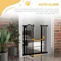 PawHut Metal 74-87cm Adjustable Pet Gate Safety Barrier w/ Auto-Close Door Black - 5
