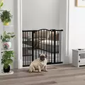 PawHut Metal 74-100cm Adjustable Pet Gate Safety Barrier w/ Auto-Close Door Black - 2