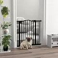 PawHut Metal 74-87cm Adjustable Pet Gate Safety Barrier w/ Auto-Close Door Black - 2