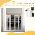 PawHut Metal 74-80cm Adjustable Pet Gate Safety Barrier w/ Auto-Close Door White - 7
