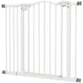 PawHut Metal 74-94cm Adjustable Pet Gate Safety Barrier w/ Auto-Close Door White - 1