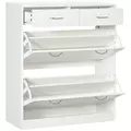 HOMCOM Narrow Shoe Storage with 2 Flip Drawers and Adjustable Shelves Shoe Cabinet Organizer for 12 Pairs of Shoes, White - 1