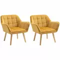 HOMCOM Armchair Accent Chair, Vanity Chair with Wide Arms, Slanted Back, Padding, Metal Frame, Wooden Legs, Home Bedroom Furniture Seating, Set of 2, Yellow - 1
