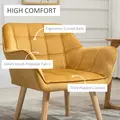 HOMCOM Armchair Accent Chair, Vanity Chair with Wide Arms, Slanted Back, Padding, Metal Frame, Wooden Legs, Home Bedroom Furniture Seating, Set of 2, Yellow - 4