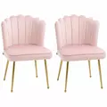 HOMCOM Shell Dining Chairs Set of 2, Upholstered Kitchen Chairs with Gold Metal Legs and Backrest, Velvet Fabric Lounge Leisure Chairs for Living Room, Reception Room, Pink - 1