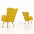 HOMCOM Modern Accent Chair Velvet-Touch Tufted Wingback Armchair Upholstered Leisure Lounge Sofa Club Chair with Wood Legs, Set of 2, Yellow - 7