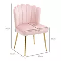 HOMCOM Shell Dining Chairs Set of 2, Upholstered Kitchen Chairs with Gold Metal Legs and Backrest, Velvet Fabric Lounge Leisure Chairs for Living Room, Reception Room, Pink - 3