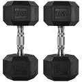 HOMCOM 2x15kg Rubber Hex Dumbbell Portable Hand Weights Dumbbell Home Gym Workout Fitness Hand Dumbbell - 1