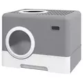 PawHut Enclosed Cat Litter Box, with Lid, Front Entry, Top Exit, Pull-Out Tray, Scoop - Grey - 1