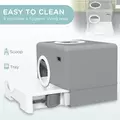 PawHut Enclosed Cat Litter Box, with Lid, Front Entry, Top Exit, Pull-Out Tray, Scoop - Grey - 4