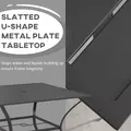 Outsunny 94 x 94 cm Garden Table with Parasol Hole, Outdoor Dining Garden Table for Four with Slatted Metal Plate Top, Dark Grey - 5