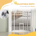 PawHut Pressure Fit Stair Gate, Dog Gate w/ Small Cat Door, Auto Closing System, Double Locking Openings, 74-80cm - White - 7