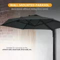 Outsunny 2.5m Wall Mounted Parasol, Hand to Push Outdoor Patio Umbrella with 180 Degree Rotatable Canopy for Porch, Deck, Garden, 250 cm, Dark Grey - 8