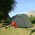 Outsunny Two Room Tunnel Tent Camping Tent for  3-4 Man with Windows, Covers, Carry Bag, for Fishing, Hiking, Sports, Green - 2