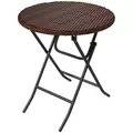 Outsunny Foldable PE Rattan Outdoor Coffee Table, Metal Frame Wicker Round Side Table, Coffee Table Side Table for Lawn, Garden, Mixed Brown - 1