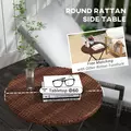 Outsunny Foldable PE Rattan Outdoor Coffee Table, Metal Frame Wicker Round Side Table, Coffee Table Side Table for Lawn, Garden, Mixed Brown - 4